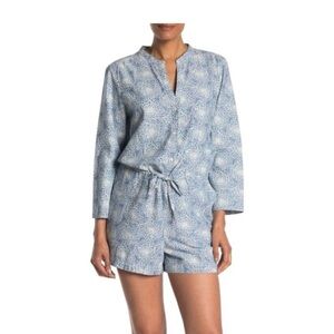 J Crew Mercantile Romper Womens Size 12 Blue&White Floral 100% Cotton Casual